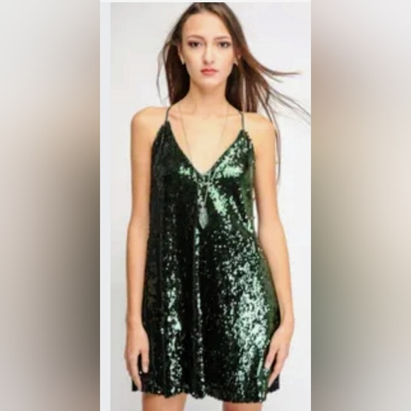 Shein~Green Sequin Criss-cross Strap Backless Formal Mini Dress - Picture 10 of 15